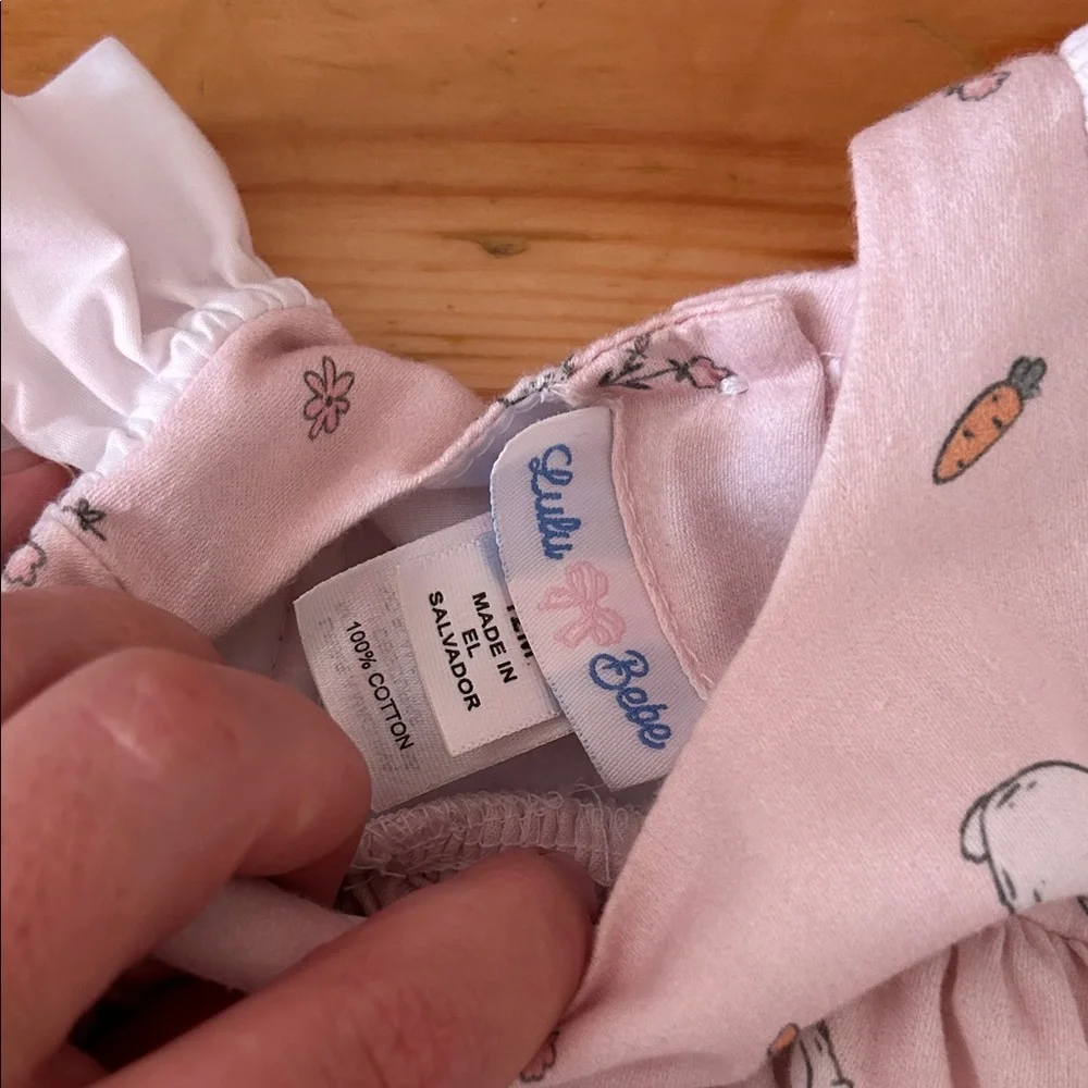 Lulu Bebe 12 mo Pink Bunny 🐰 Print Ruffle Cotton Baby Dress - Picture 2 of 8